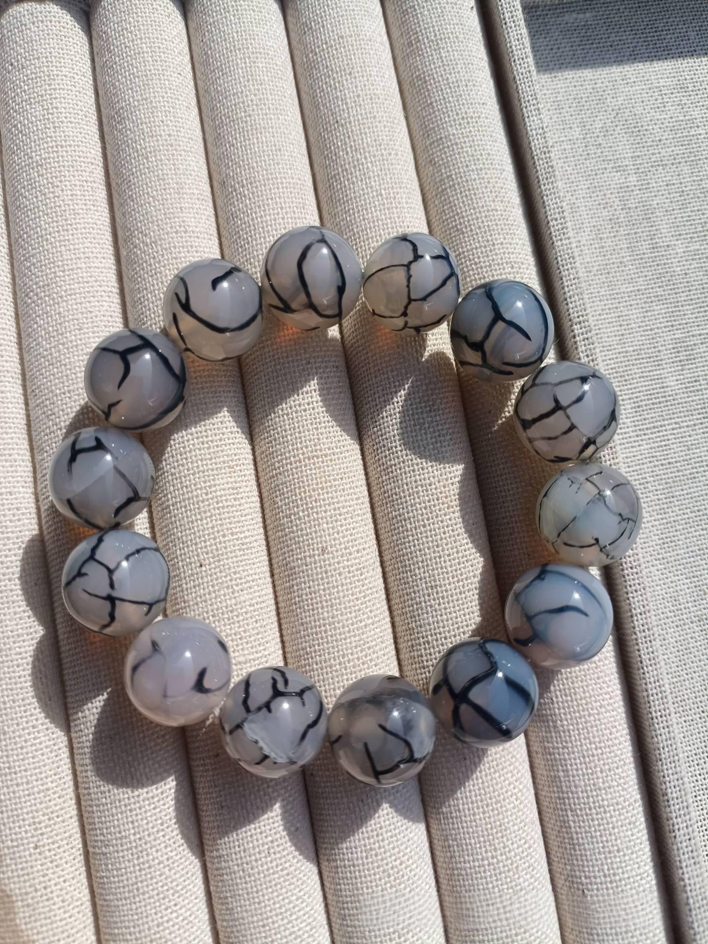 ound bead bracelet with multi-blessing jade and stone jewelry accessories(14MM Grey Dragon Pattern Bracelet)