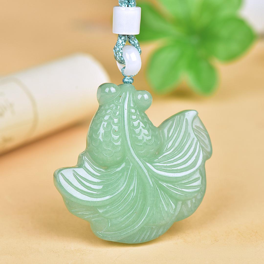 Natural light green jade goldfish pendant, three-dimensionally and finely carved(Jīnyú 49*49mm)