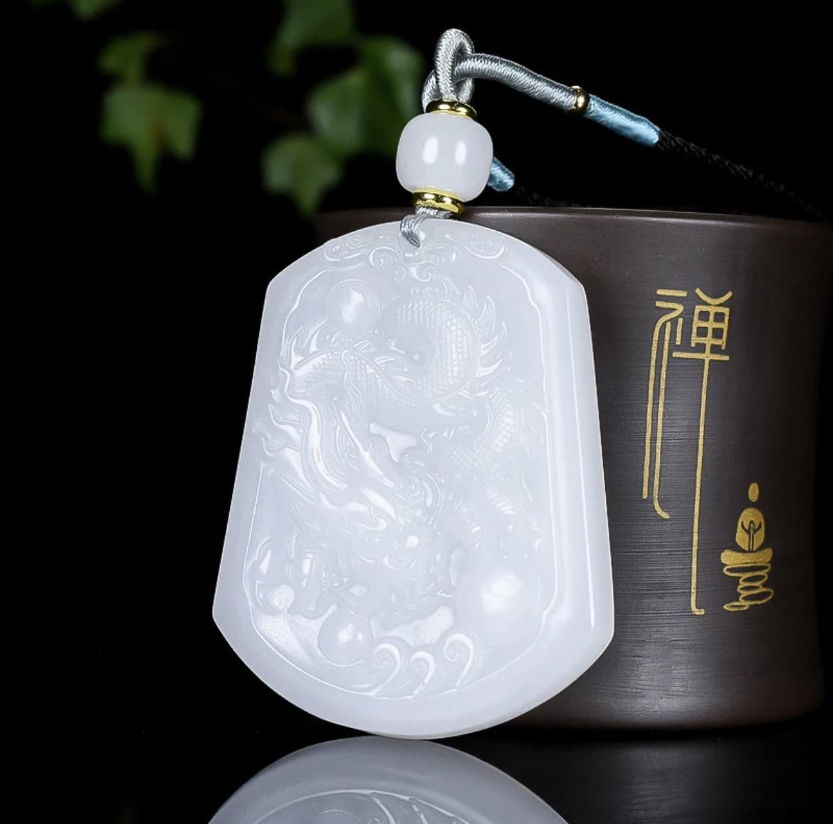 White Golden Silk Jade Dragon Pendant(Dragon Plaque, 45*55mm)