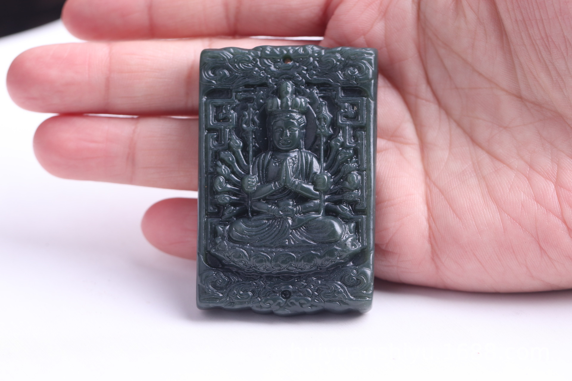 Thousand-Hand Guanyin Pendant, Xinjiang Hetian Dark Green Jade, Premium Men’s Style