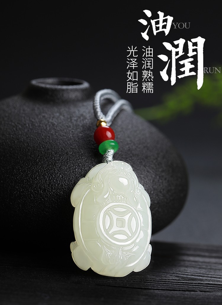 Unisex Hetian Jade Dragon Turtle Pendant with Coins