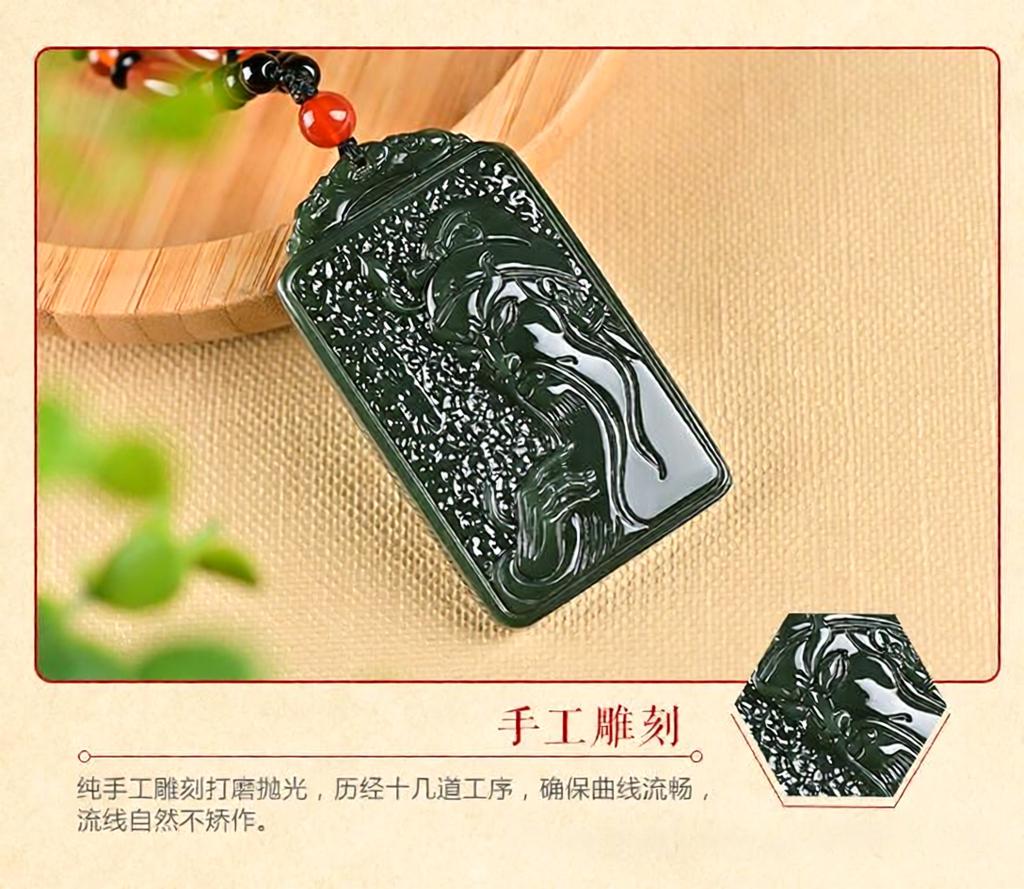 Xinjiang Hetian Green Jade Guan Gong Amulet Pendant