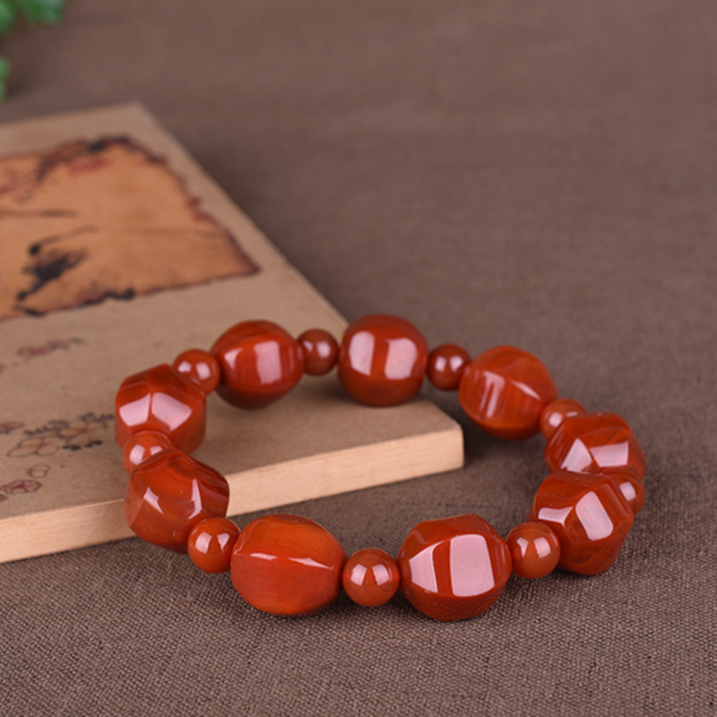Red Agate Apple Bead Bracelet, Unisex for Men & Women