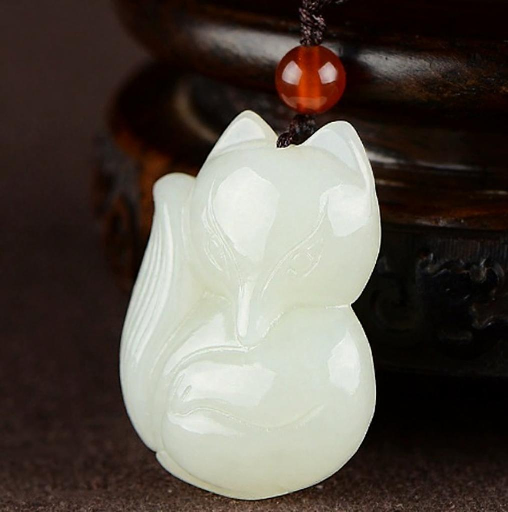 White Jade Fox Pendant Necklace, Unisex for Men & Women