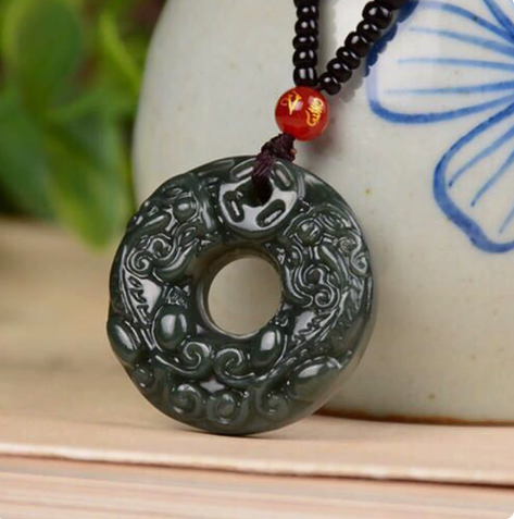 Hetian Green Jade Pixiu Safety Buckle Pendant