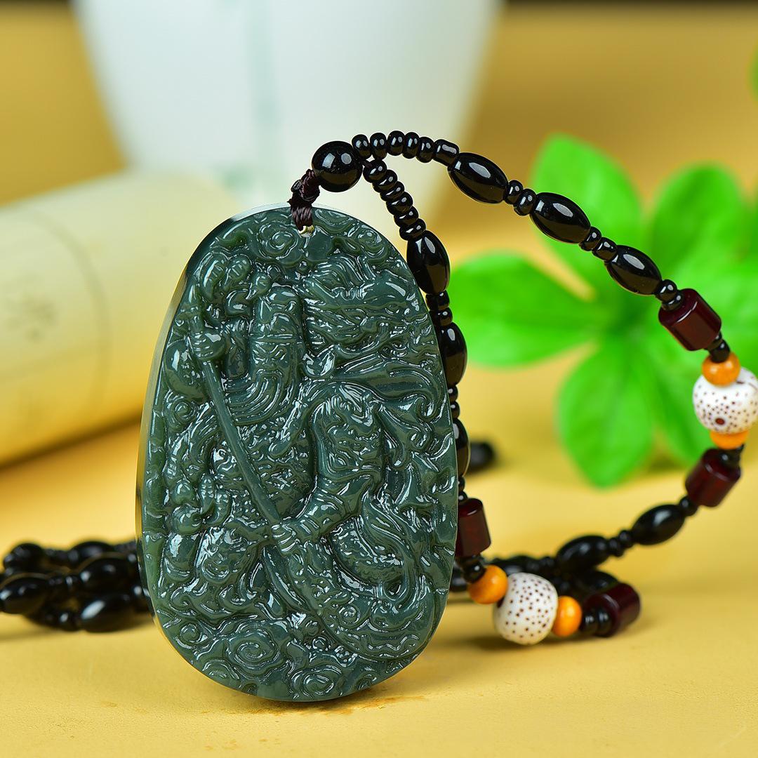 Xinjiang Hetian Jade Celadon Exquisitely‑Carved Loyal Warrior Guan Gong Jade Plaque