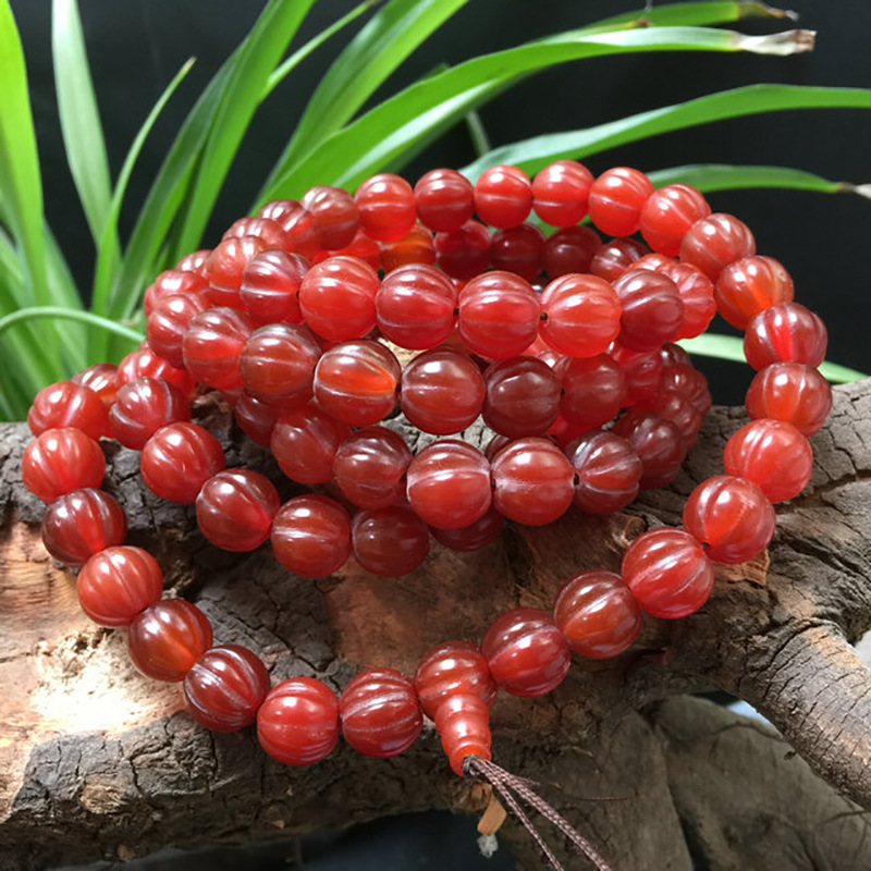 Natural Antique‑Style Southern Red Agate Pumpkin‑Shaped Round Prayer Beads, Vintage Wenwan Bracelet Spacer Beads