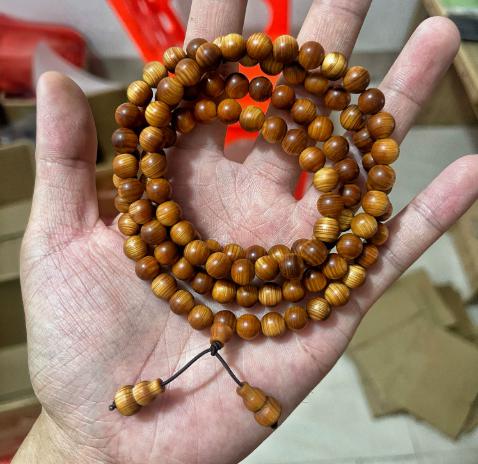 Taihang Aged Cedar Red Oil Horizontal Grain Bracelet with Gourd Charms