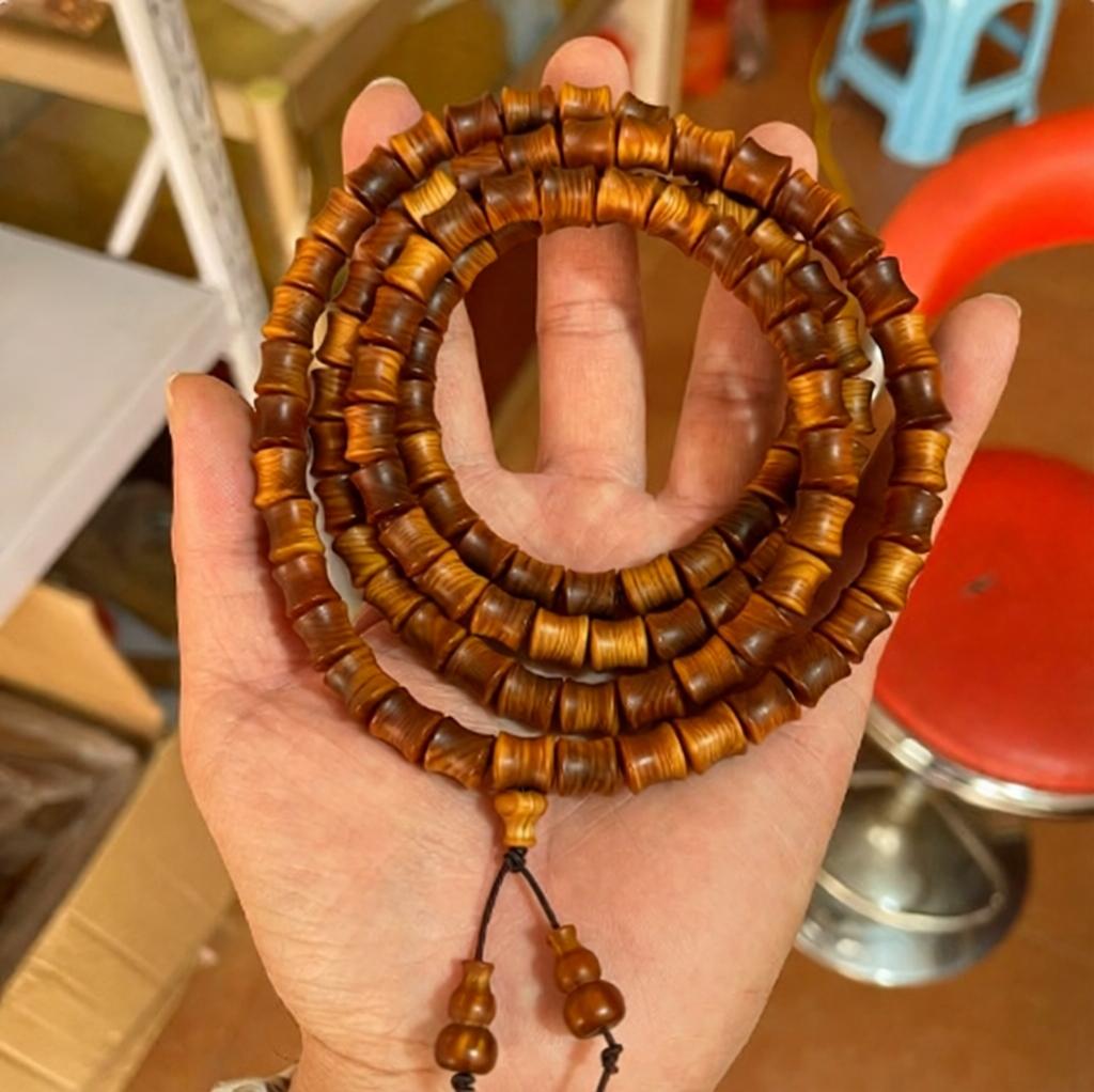 Taihang Aged Cedar Red Oil Bamboo Joint Bead Bracelet, 8mm×10mm, 108 Beads